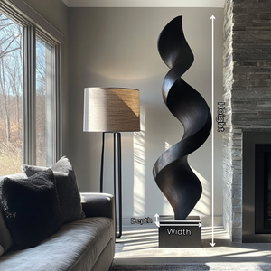 Tall Spiral Solid Wood Floor Sculpture with Plinth for Modern Living Rooms and Contemporary Interiors