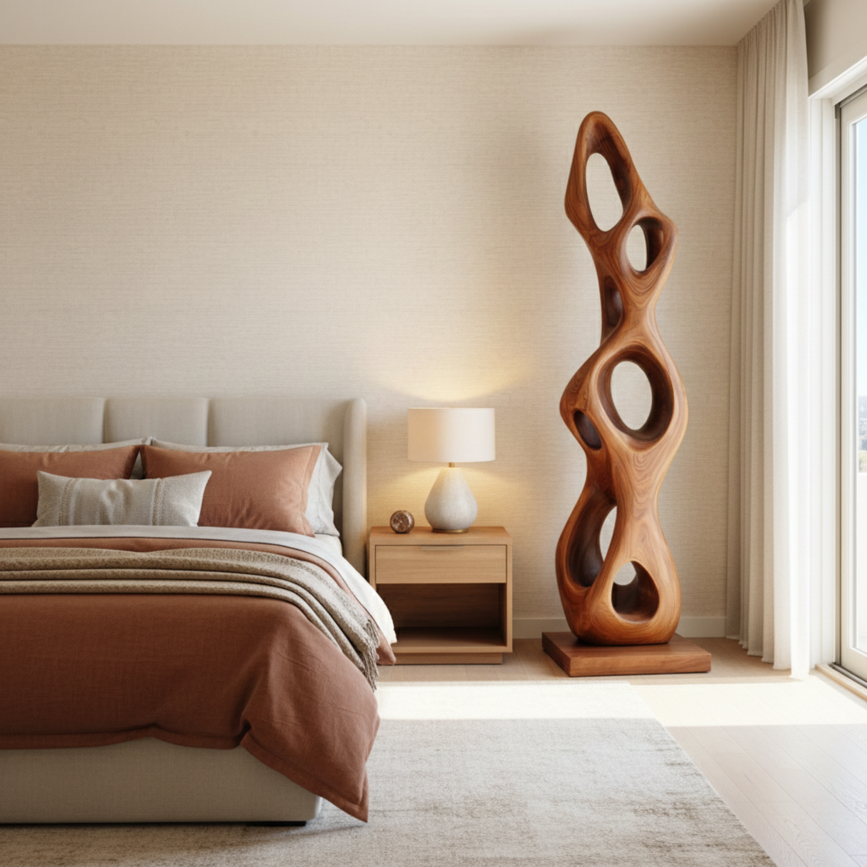 Hand-Carved Organic Solid Wood Sculpture for Contemporary Interiors