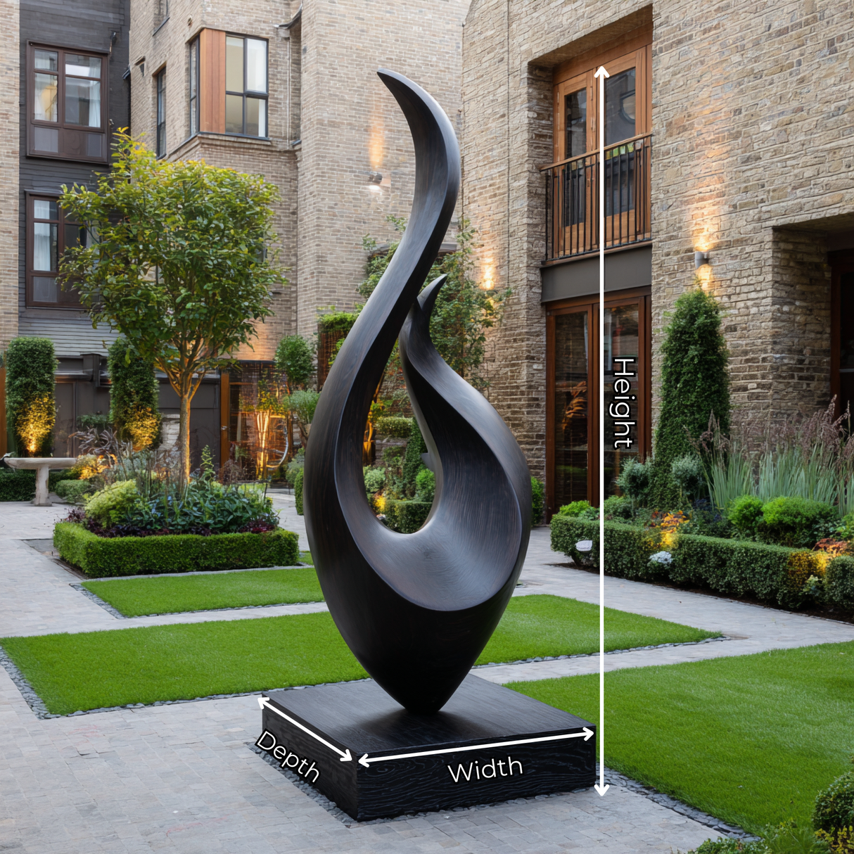 Large Outdoor Solid Wood Flame Sculpture with Plinth for Courtyards and Modern Gardens