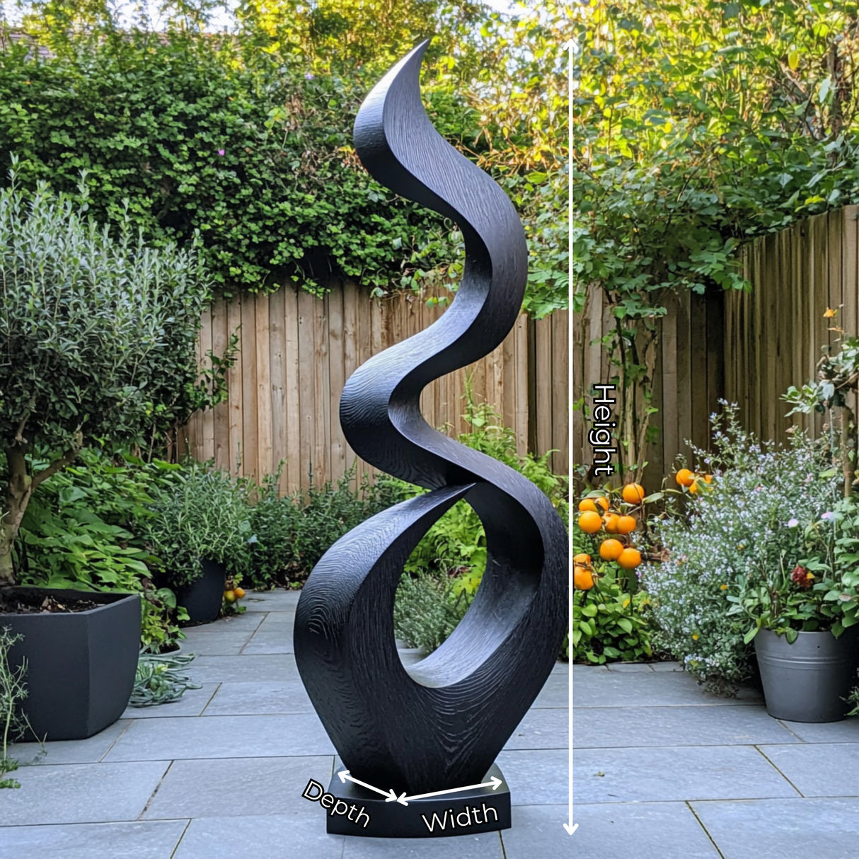Outdoor Solid Wood Spiral Flame Sculpture for Courtyards, Patios, and Modern Gardens