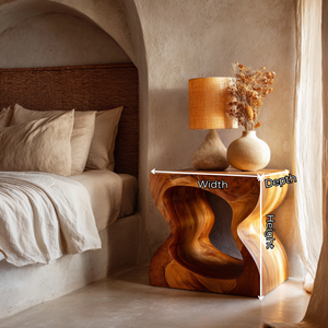 Handcrafted Solid Wood Nightstand with Sculptural Cutout Base for Bedroom