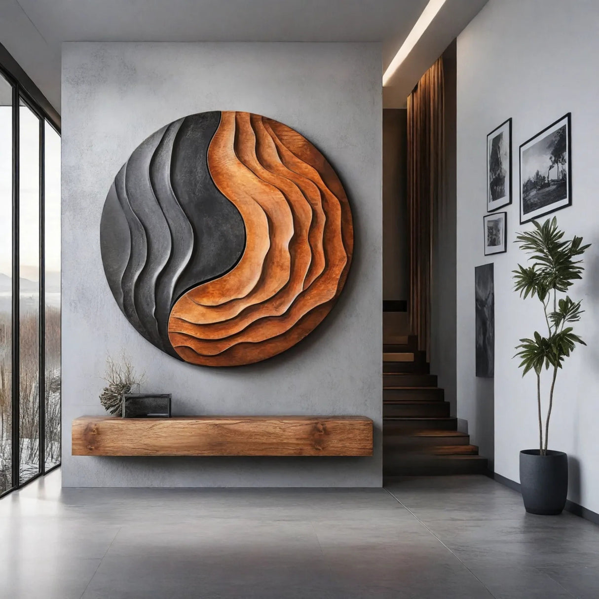 Solid Wood Wall Art with Flowing Contour Relief