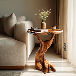 Root Form Solid Wood Accent Side Table with Round Top for Living Room Decor
