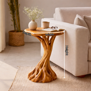 Organic Pedestal Solid Wood Side Table with Round Top for Living Room Decor
