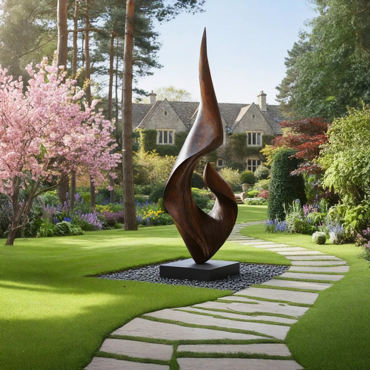 Monumental Solid Wood Abstract Sculpture for Garden and Estate Spaces