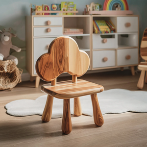 Solid Wood Kids Chair with Cloud Shaped Backrest for Nursery, Playroom or Learning Space