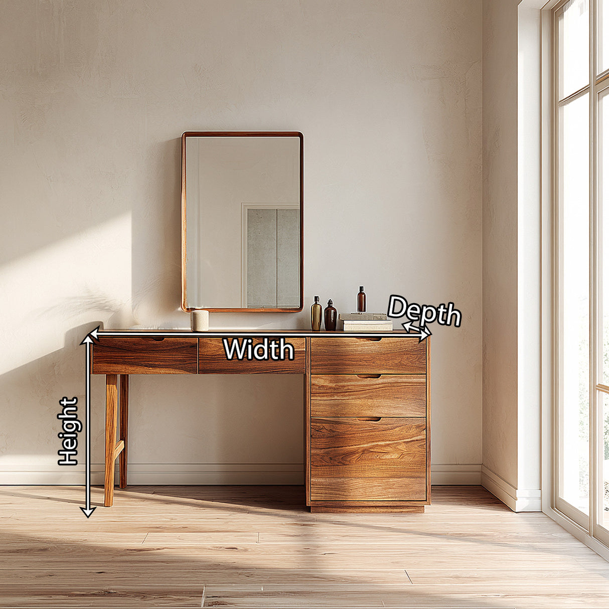 Solid Wood Dressing Table with Storage Drawers