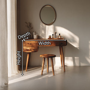 Mid-Century Solid Wood Vanity Table with Rounded Edges and Drawers
