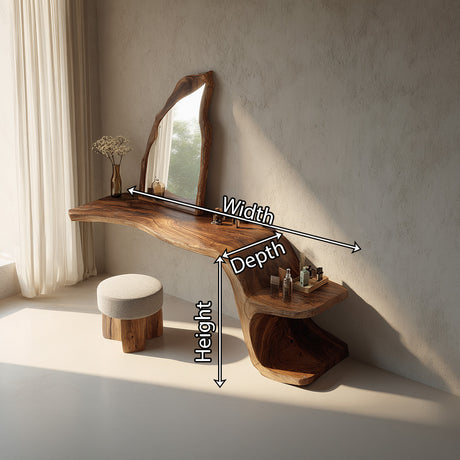 Live Edge Solid Wood Floating Vanity Table with Organic Sculptural Form