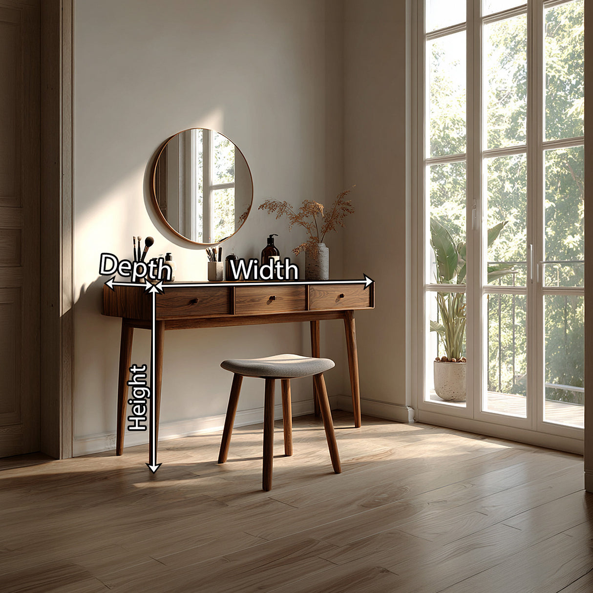 Solid Wood Vanity Table with Three Drawers