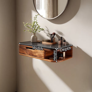 Floating Wood Vanity with Black Top