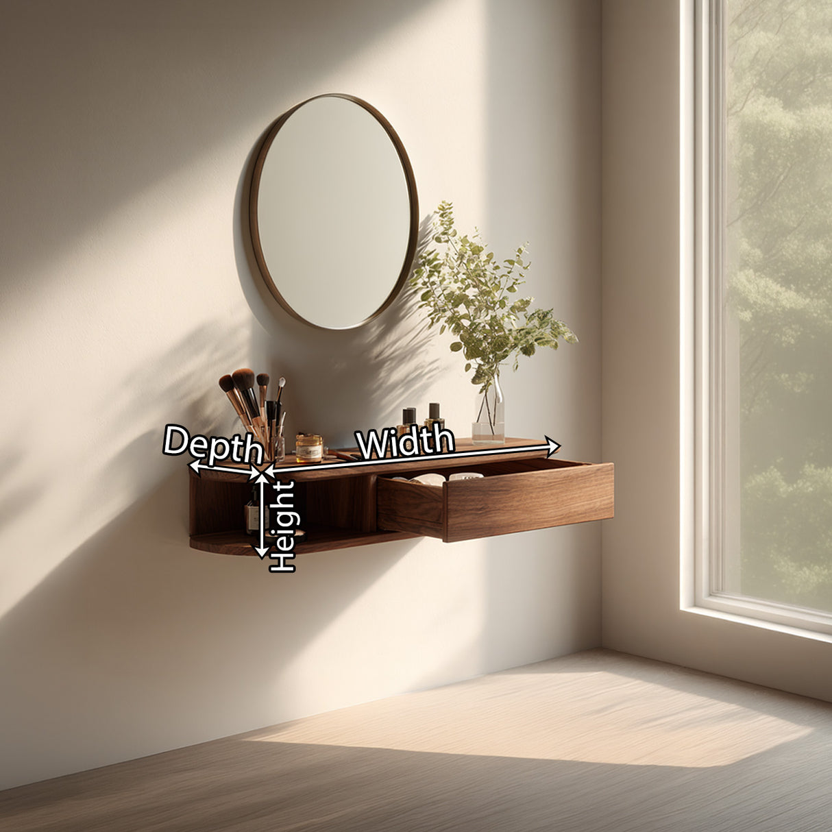 Floating Solid Wood Vanity with Soft-Curve Drawer