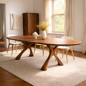 Solid Wood Dining Table with Sculpted Organic Legs for Dining Room