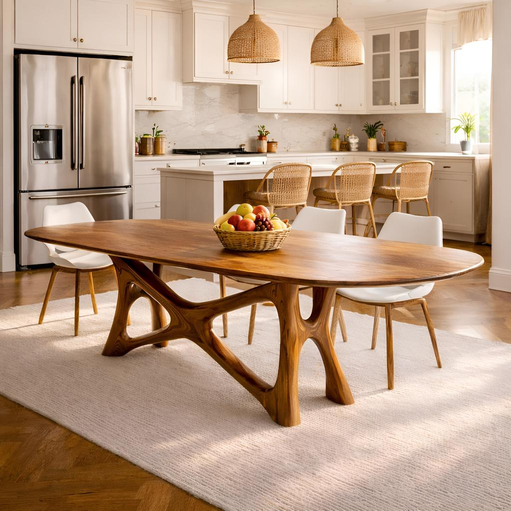 Solid Wood Dining Table with Artistic Branch Style Base for Dining Room