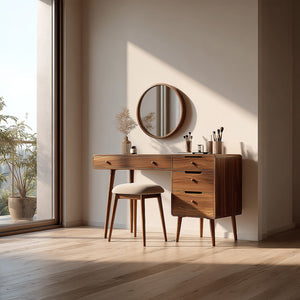 Solid Wood Vanity Table with Storage Cabinet