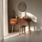 Mid-Century Solid Wood Vanity Table with Rounded Edges and Drawers
