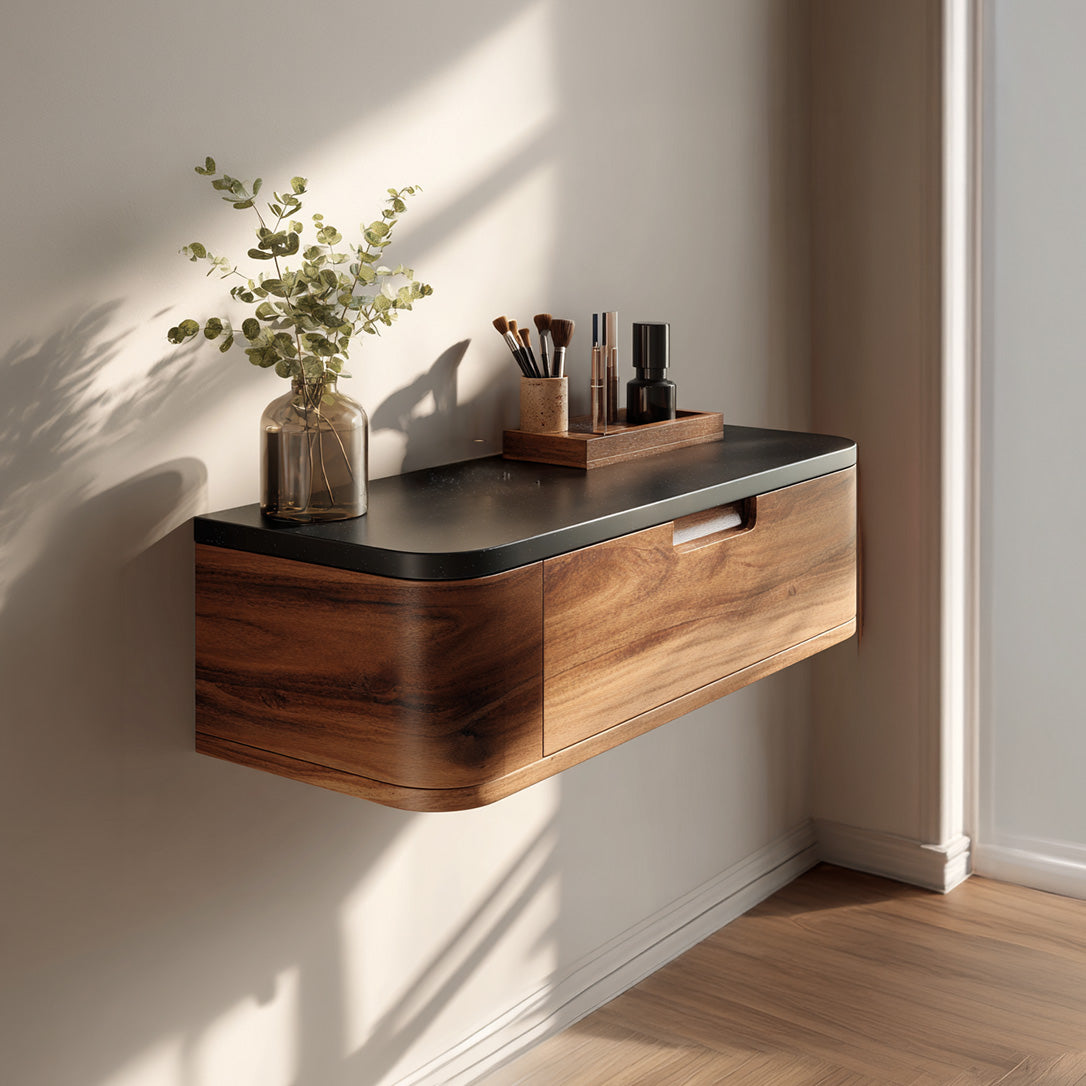 Floating Wood Vanity with Black Top