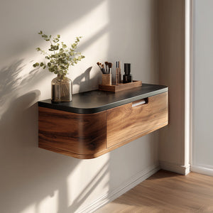 Floating Wood Vanity with Black Top