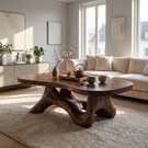 Solid Wood Coffee Table with Root-Like Sculptural Base for Living Room