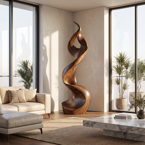 Outdoor Solid Wood Spiral Flame Sculpture for Gardens and Modern Landscapes