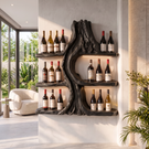 Wine Rack Wall Shelf Solid Wood Volcanic Inspired Design for Dining Room