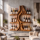 Wine Rack Wall Shelf Solid Wood Volcanic Inspired Design for Dining Room