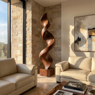 Tall Spiral Solid Wood Floor Sculpture with Plinth for Modern Living Rooms and Contemporary Interiors