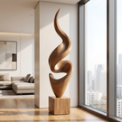 Tall Spiral Solid Wood Floor Sculpture with Plinth for Modern Living Rooms