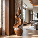 Tall Sculptural Solid Wood Spiral Floor Art for Modern Interiors