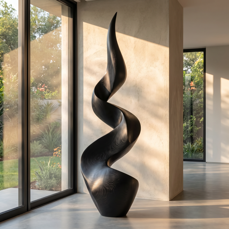 Tall Sculptural Solid Wood Spiral Floor Art for Modern Interiors