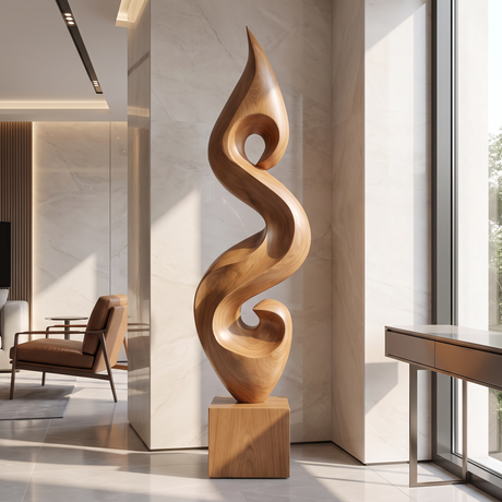 Hand-Carved Organic Flame-Form Solid Wood Sculpture for Modern Interior Spaces
