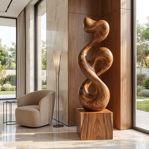 Organic-Form Solid Wood Sculpture for Living Rooms and Offices