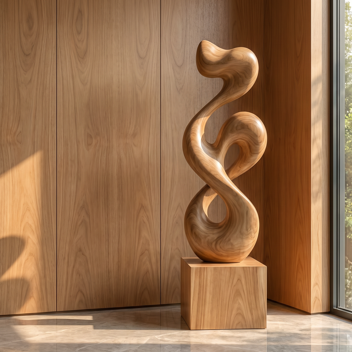 Organic-Form Solid Wood Sculpture for Living Rooms and Offices