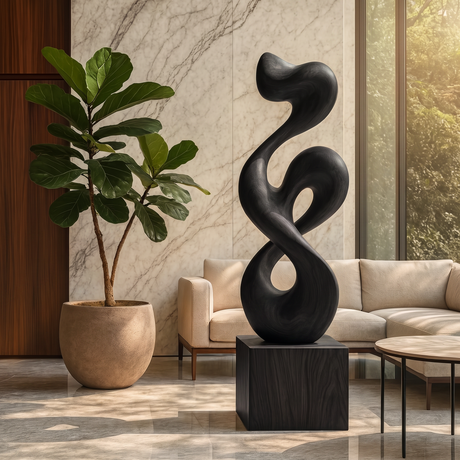 Organic-Form Solid Wood Sculpture for Living Rooms and Offices