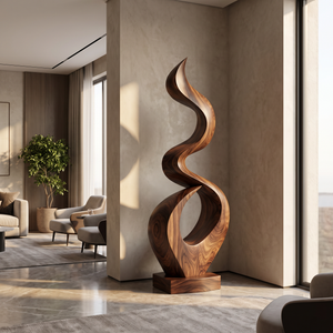 Outdoor Solid Wood Spiral Flame Sculpture for Courtyards, Patios, and Modern Gardens