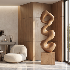 Organic Wave-Form Solid Wood Sculpture for Modern Living Room and Interior Spaces