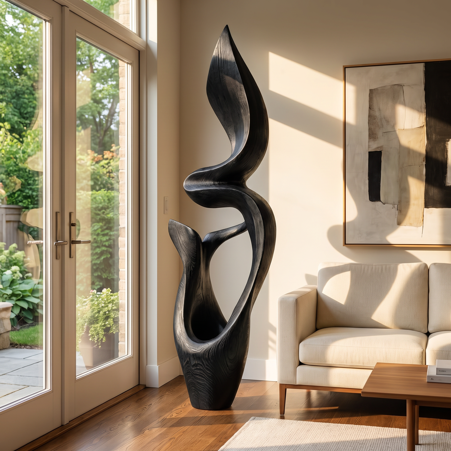 Organic Sculptural Solid Wood Sculpture for Modern Living Room Decor