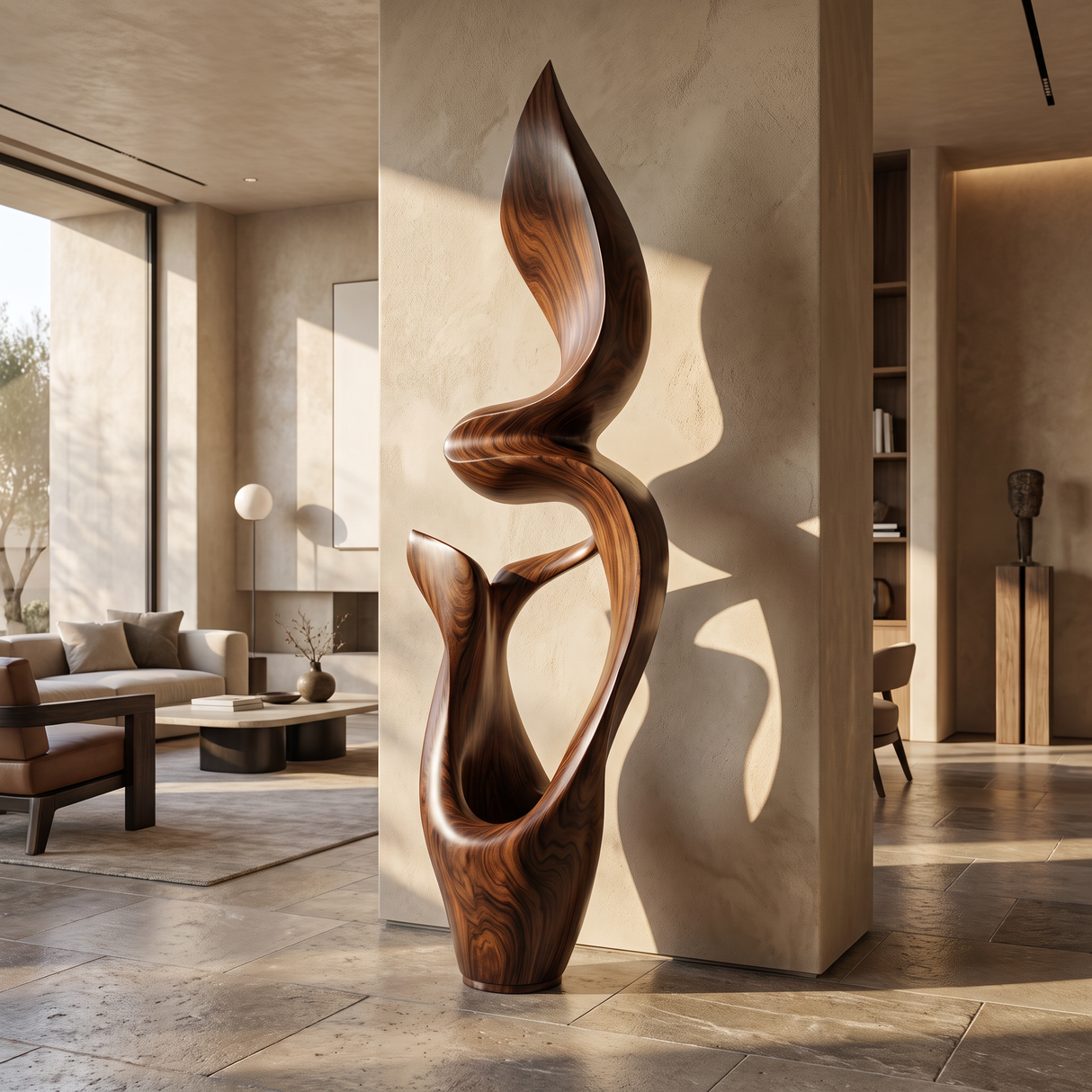 Organic Sculptural Solid Wood Sculpture for Modern Living Room Decor