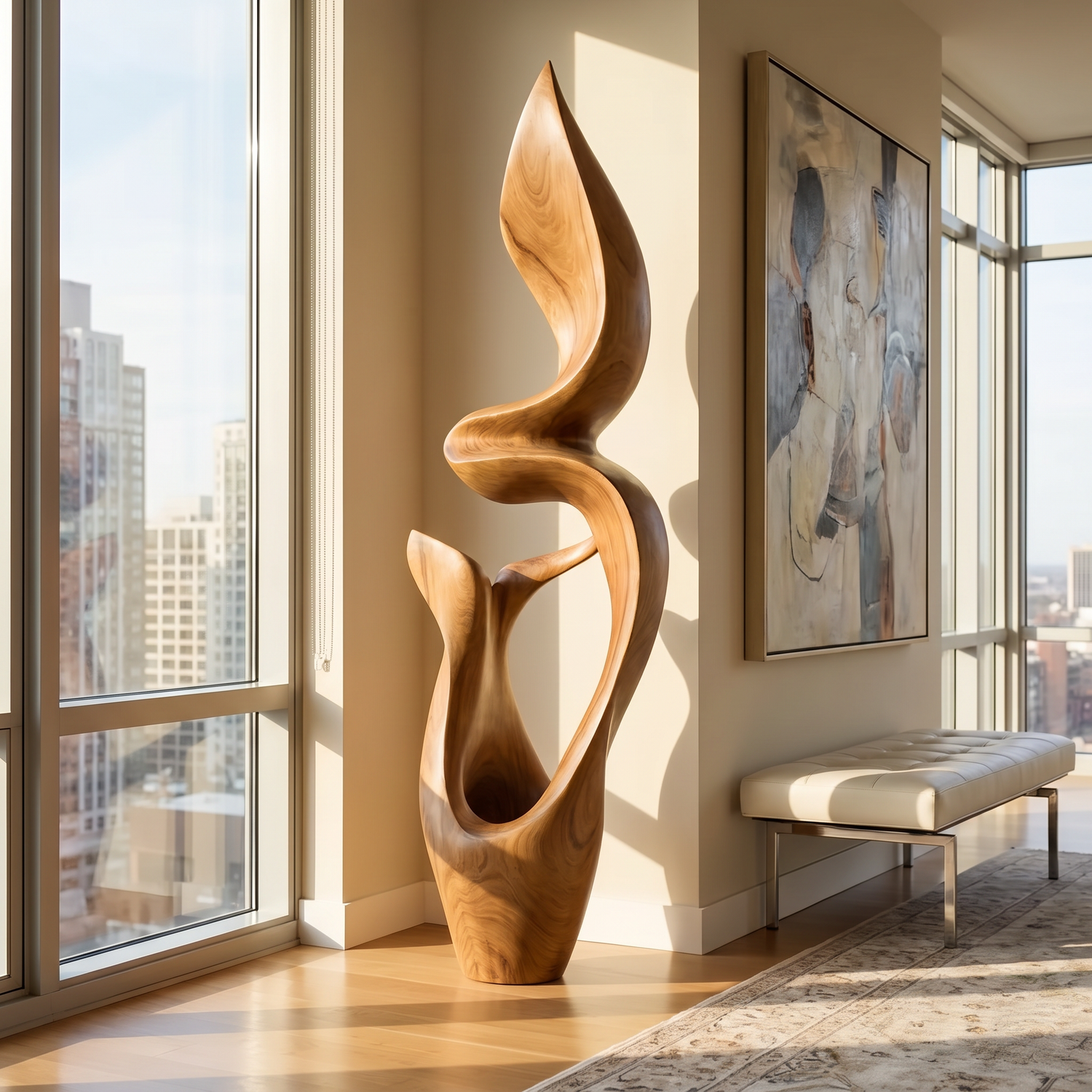 Organic Sculptural Solid Wood Sculpture for Modern Living Room Decor