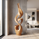 Organic Abstract Solid Wood Sculpture for Living Room