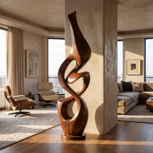 Organic Abstract Solid Wood Sculpture for Living Room