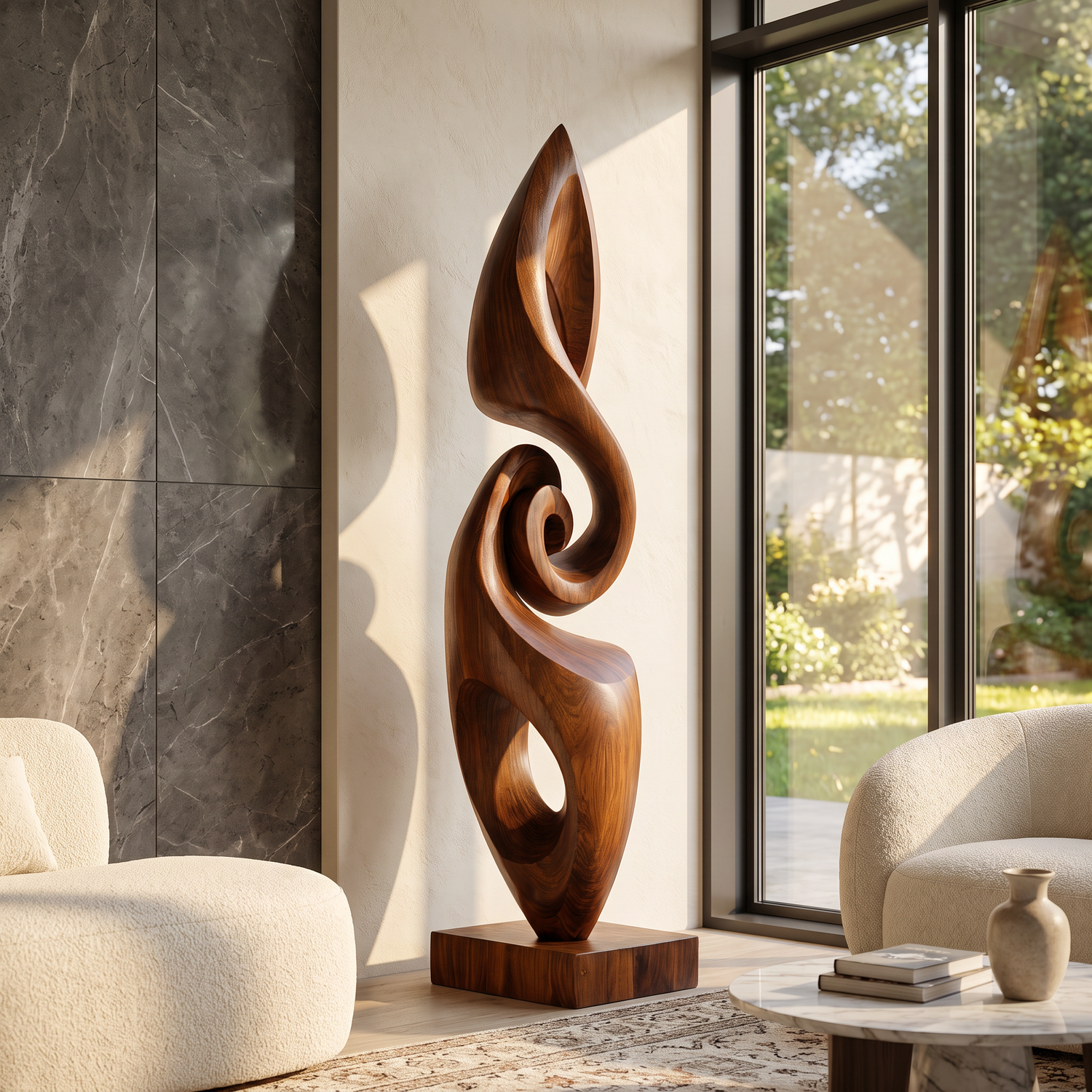 Modern Solid Wood Abstract Flow Sculpture for Living Room Art Display