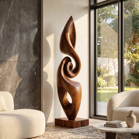 Modern Solid Wood Abstract Flow Sculpture for Living Room Art Display