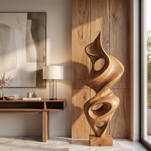 Modern Solid Wood Abstract Sculpture for Living Room Art Display