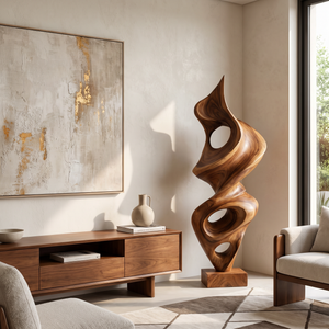 Modern Solid Wood Abstract Sculpture for Living Room Art Display