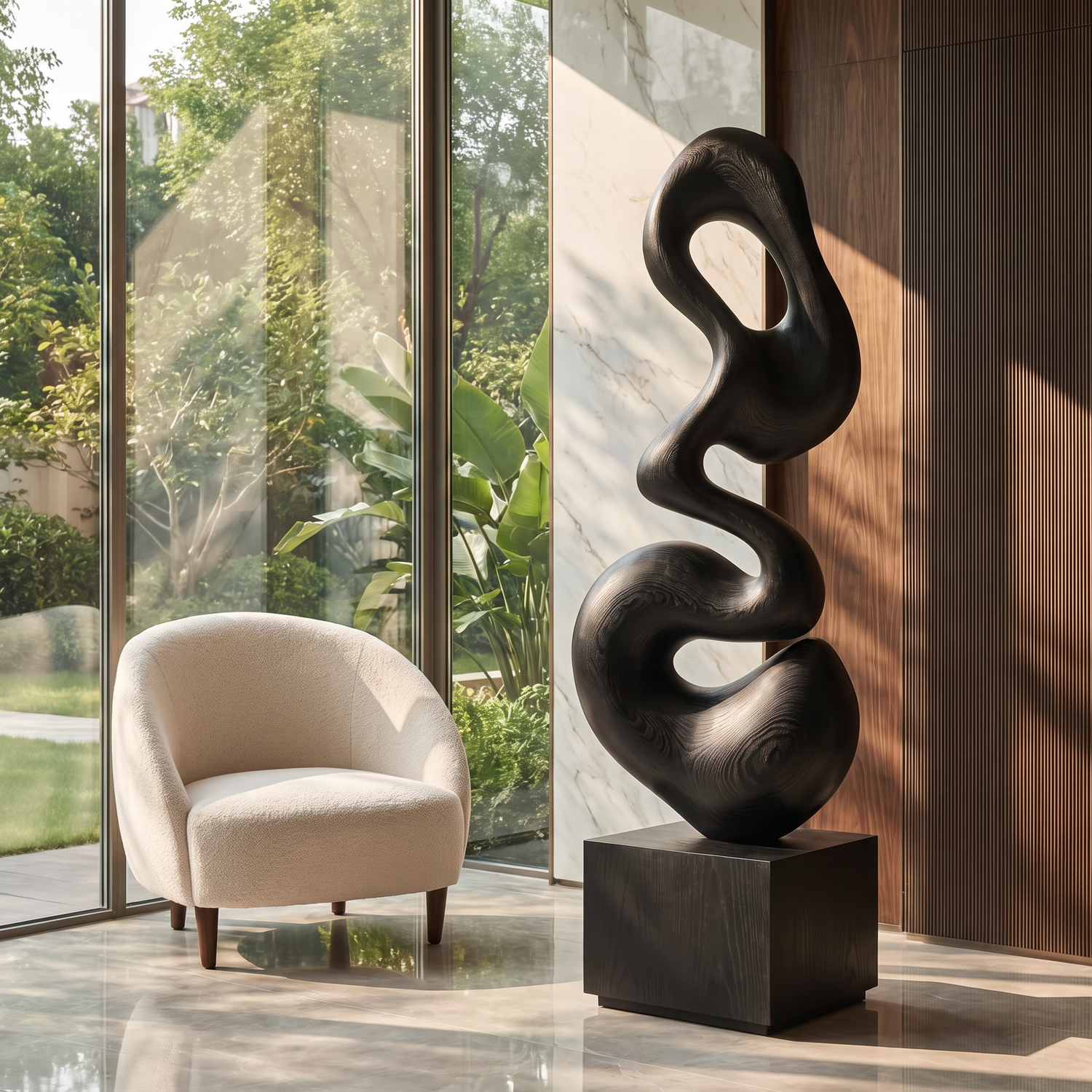 Modern Curved Solid Wood Sculpture for Living Room