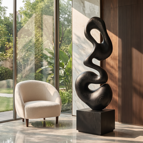 Modern Curved Solid Wood Sculpture for Living Room