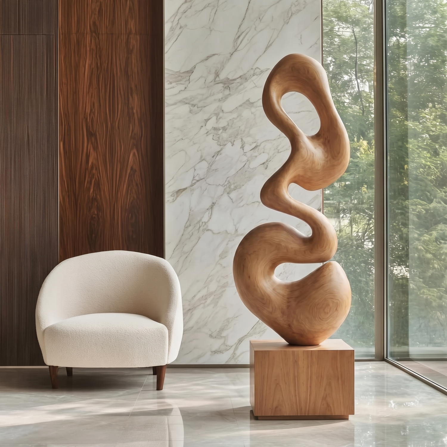 Modern Curved Solid Wood Sculpture for Living Room
