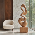 Modern Curved Solid Wood Sculpture for Living Room