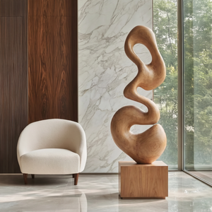 Modern Curved Solid Wood Sculpture for Living Room